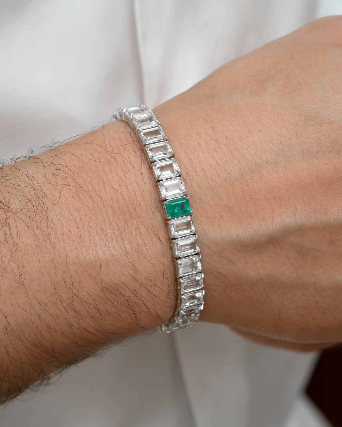 Emerald + White Topaz Rectangular Tennis Bracelet 4x6mm – view 4