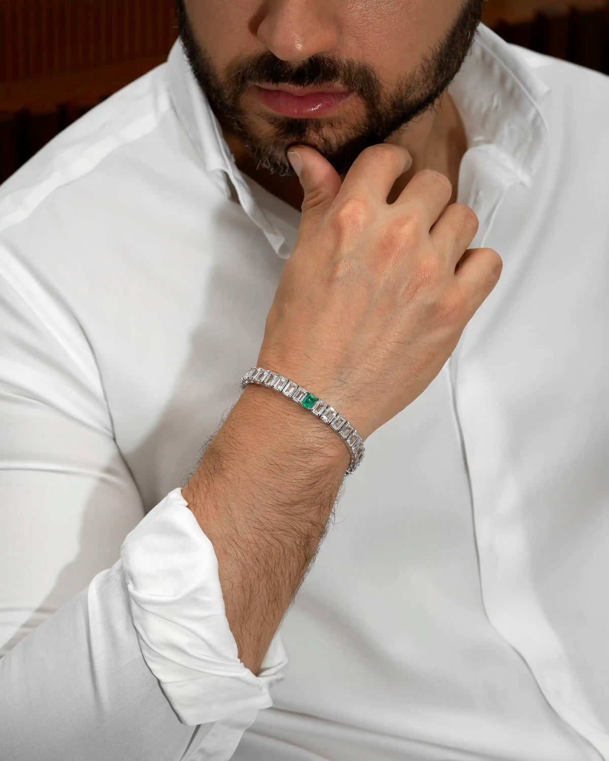 Emerald + White Topaz Rectangular Tennis Bracelet 4x6mm – view 5