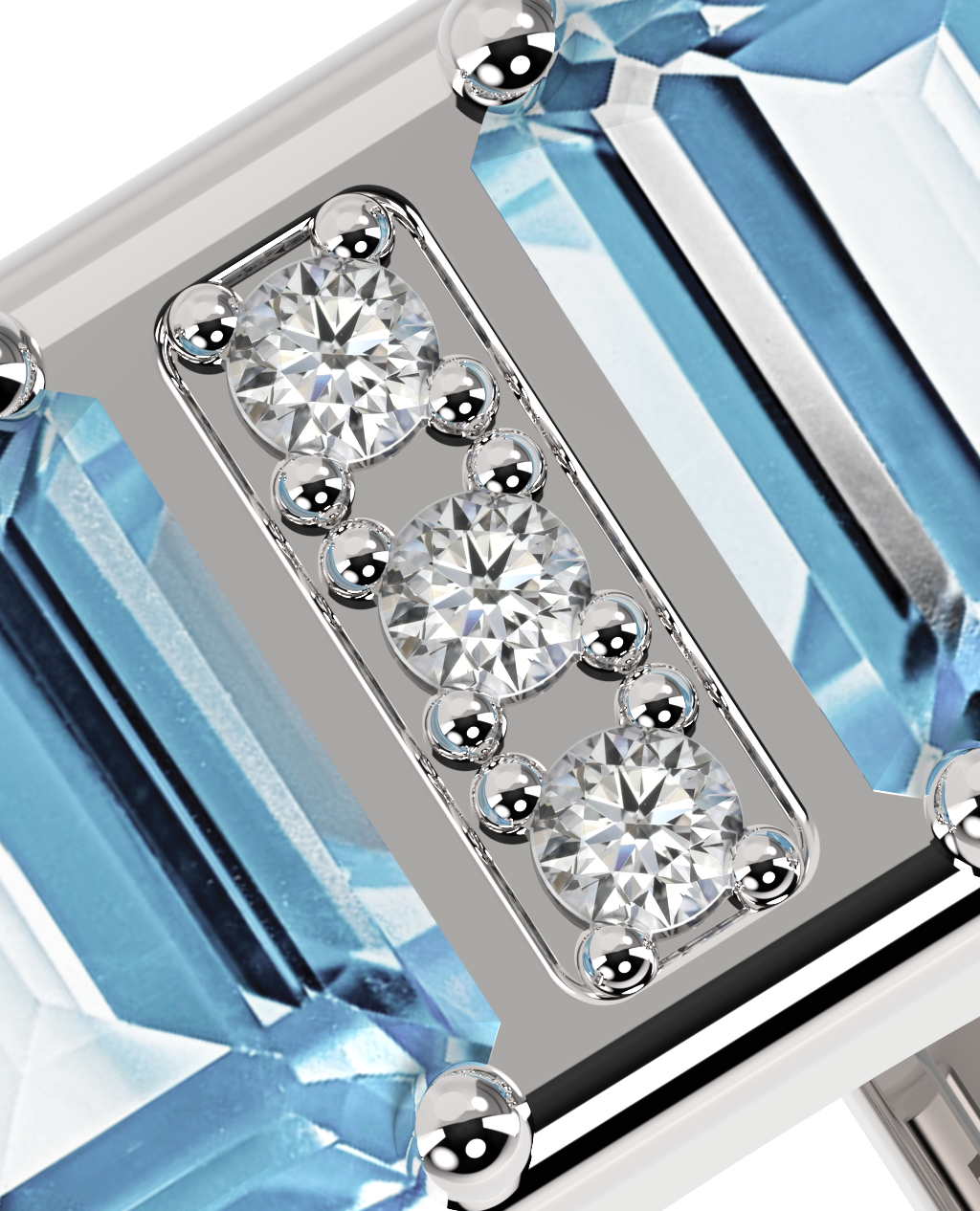 Double Ring – Sky Blue Topaz + 3 Diamonds – close-up detail