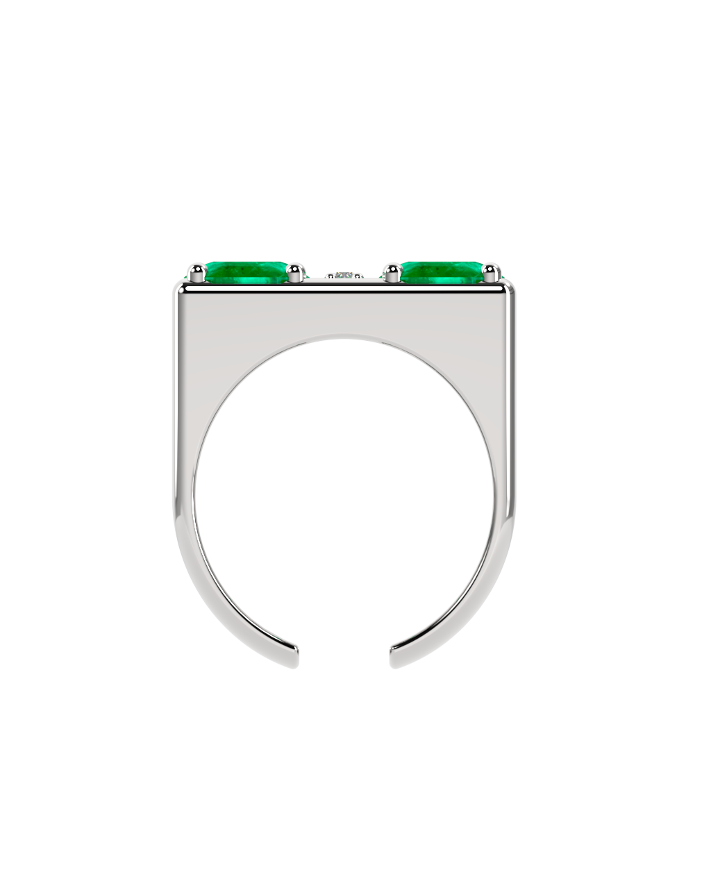 Double Ring – Emerald + 3 Diamonds – side view