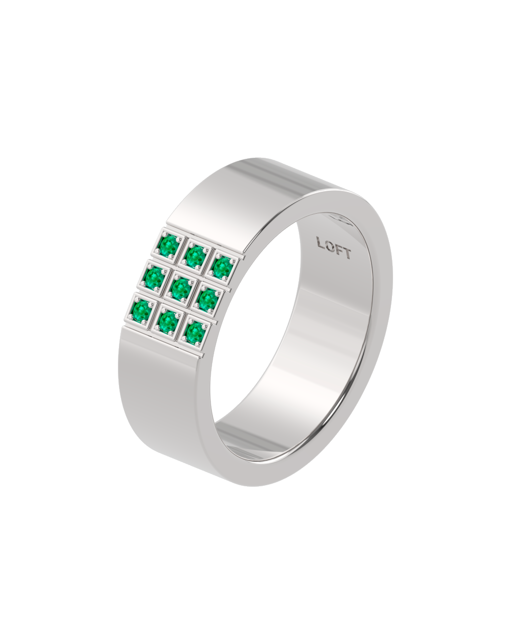 Neuf Ring – Emerald in a white finish (sterling silver or 18k white gold)