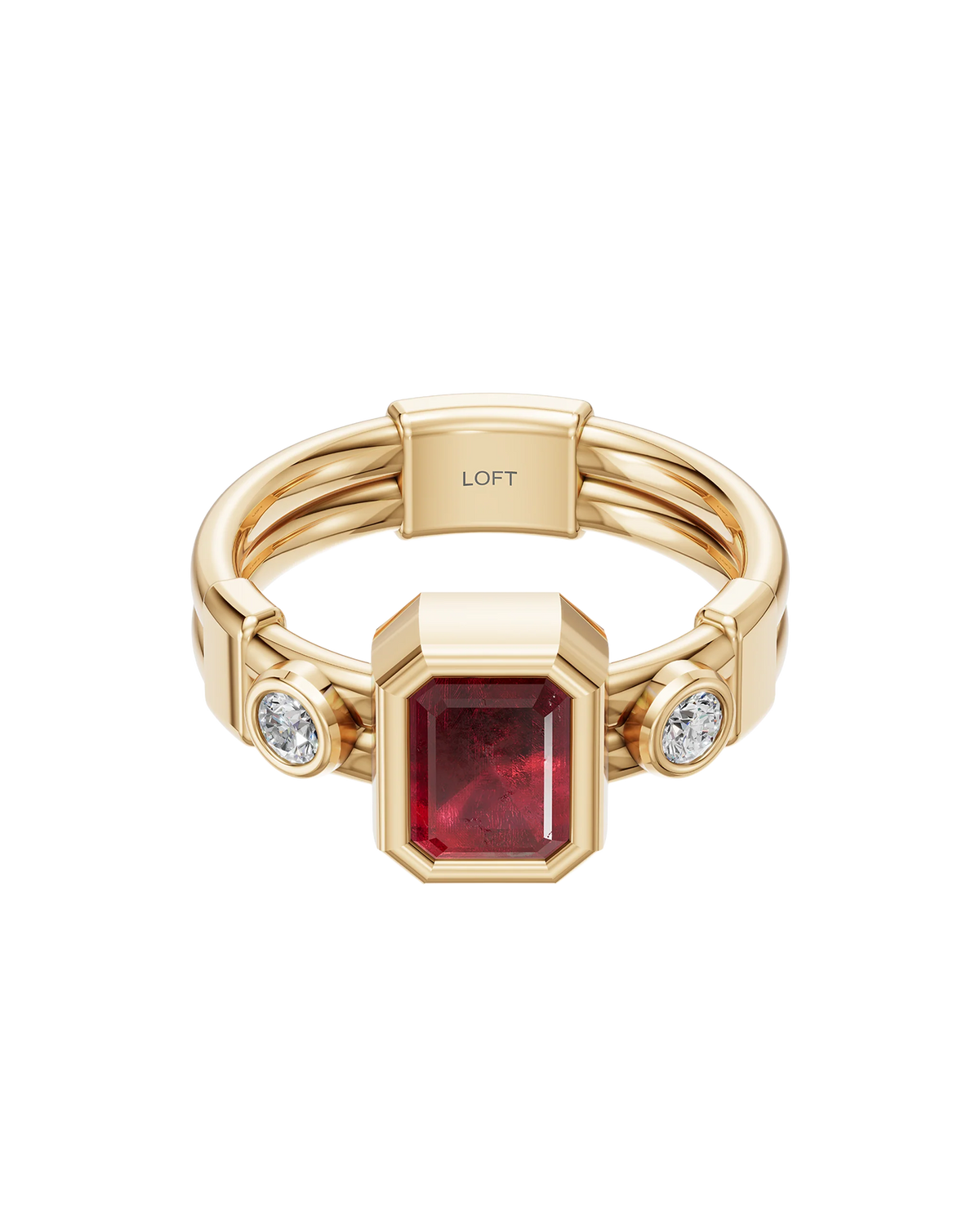 Tokyo 東京 Ring – Ruby + Diamonds in yellow gold-plated silver or 18k gold