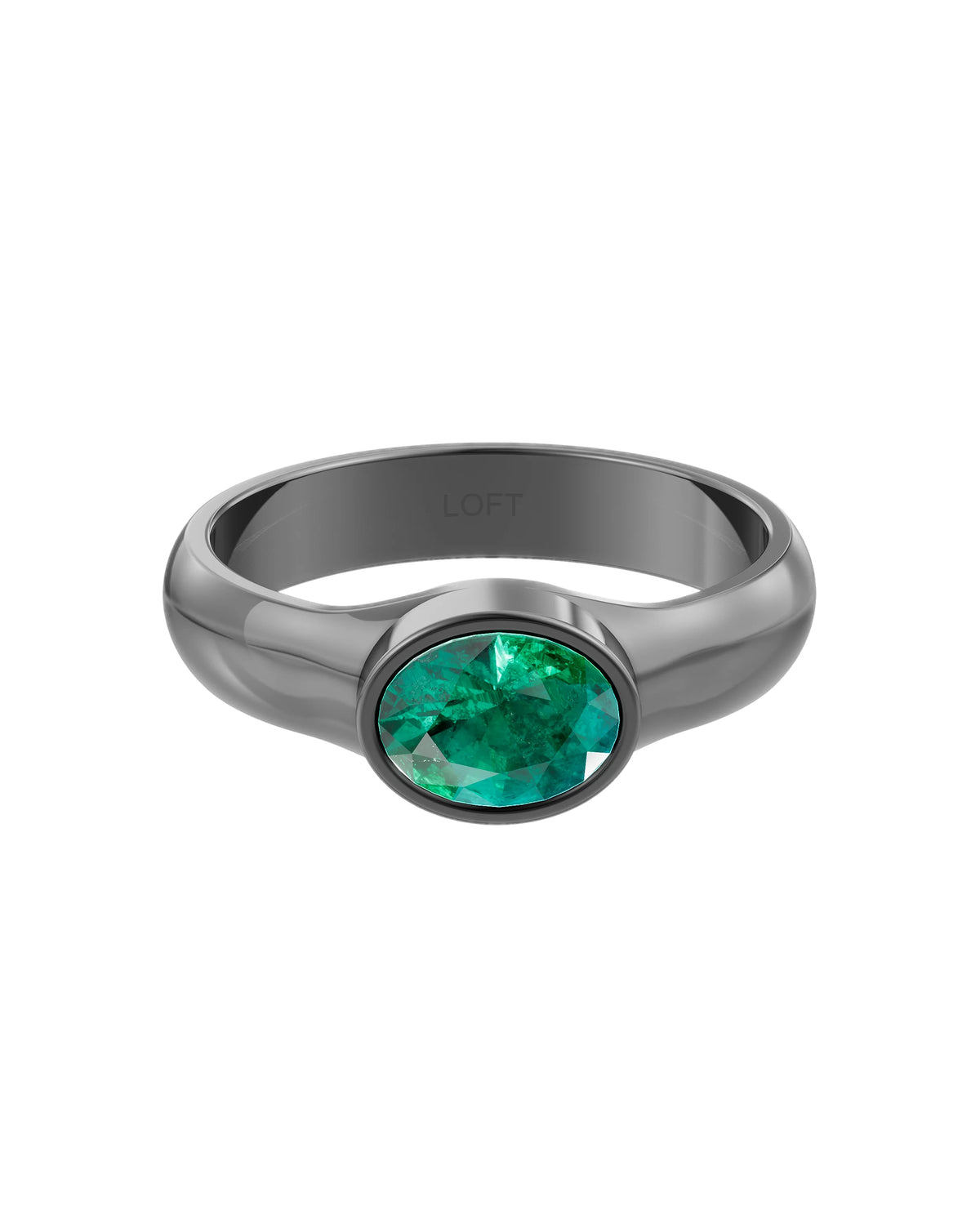 Deep Ring – Emerald in black rhodium-plated silver