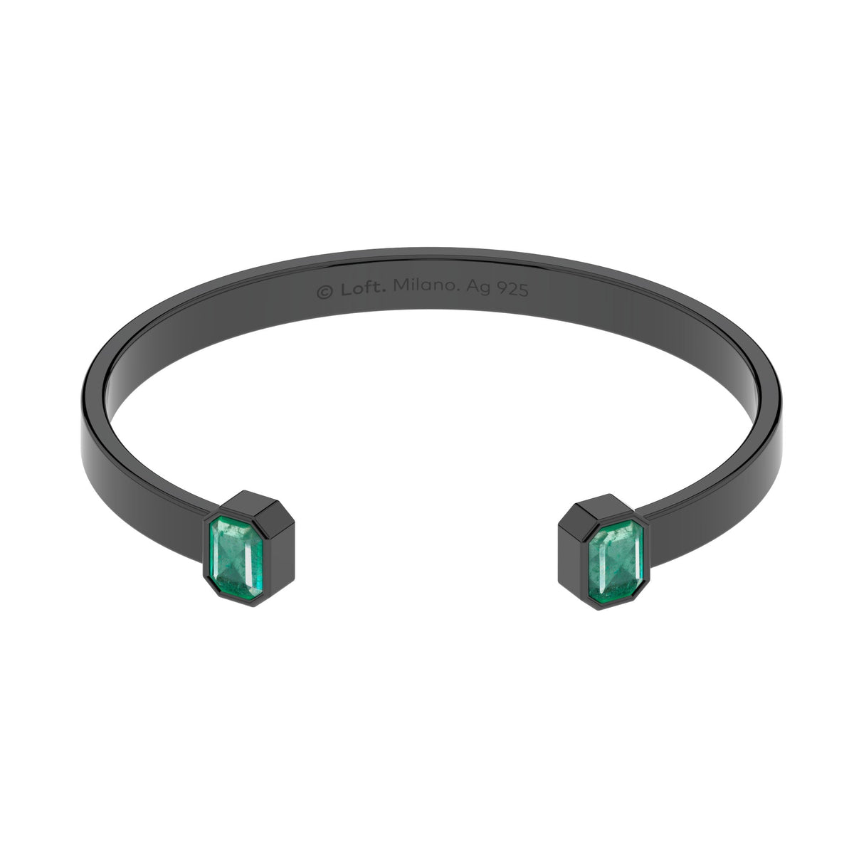 Milano Cuff Bracelet – Emerald in black rhodium-plated silver or black rhodium-plated 18k white gold
