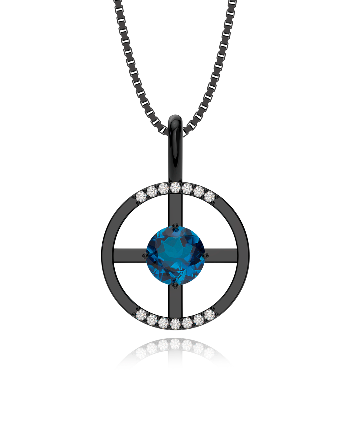 Arc Necklace – London Blue Topaz + Diamonds in black rhodium-plated silver