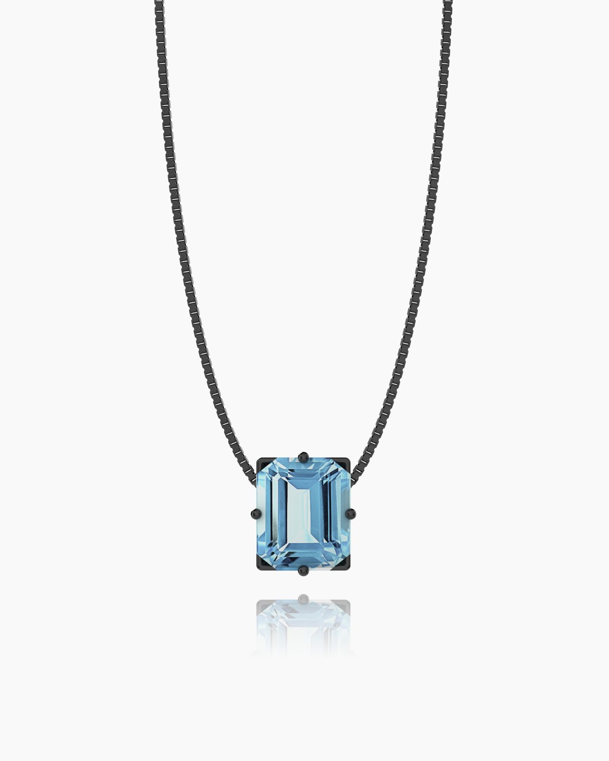 Sky Blue Topaz Necklace in black rhodium-plated silver or black rhodium-plated 18k white gold