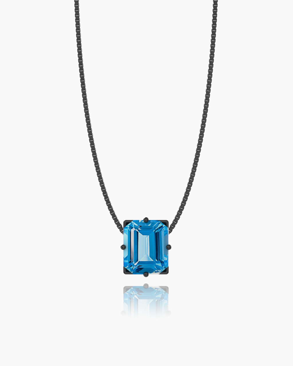 Swiss Blue Topaz Necklace in black rhodium-plated silver or black rhodium-plated 18k white gold