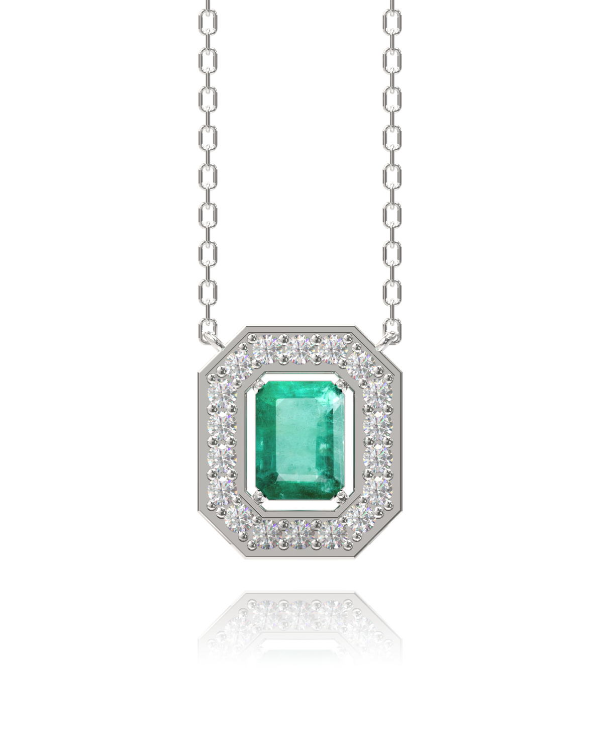 Villa Necklace – Emerald in a white finish (sterling silver or 18k white gold)