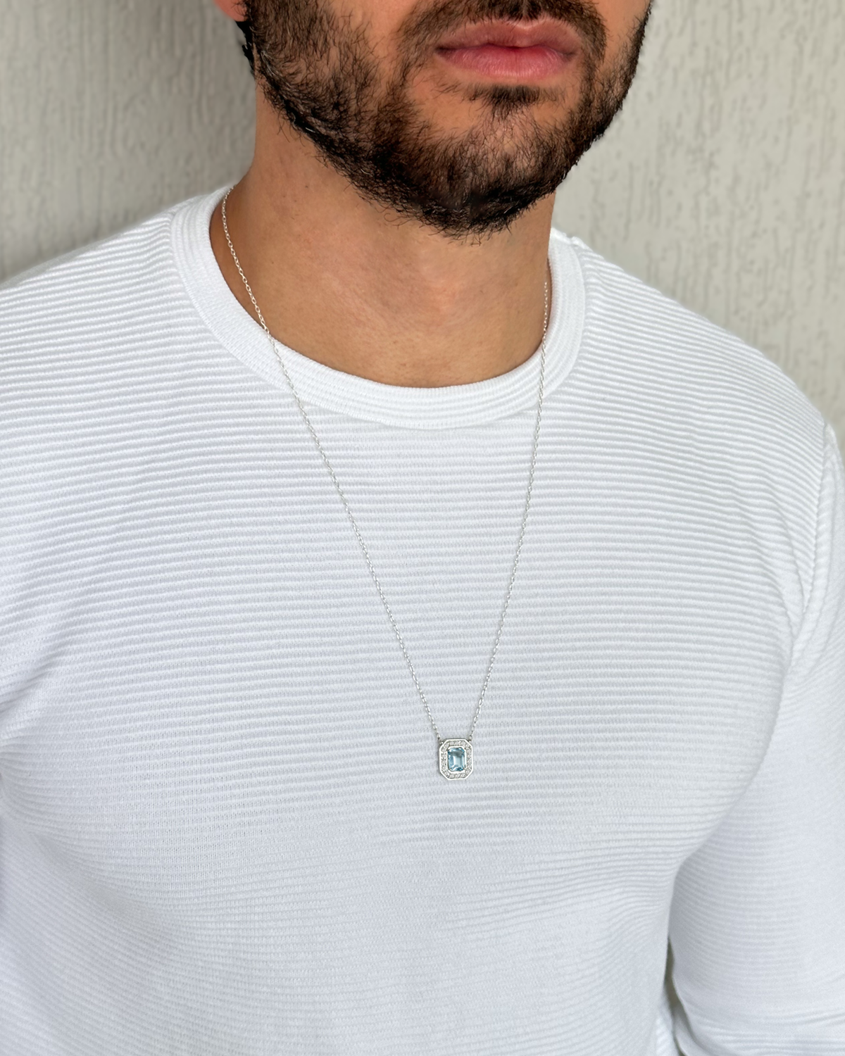 Villa Necklace – Sky Blue Topaz – worn by a model