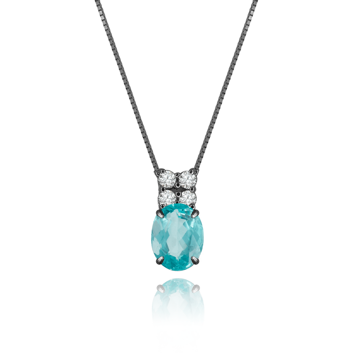 Apatite + 4 Diamonds Necklace in black rhodium-plated silver