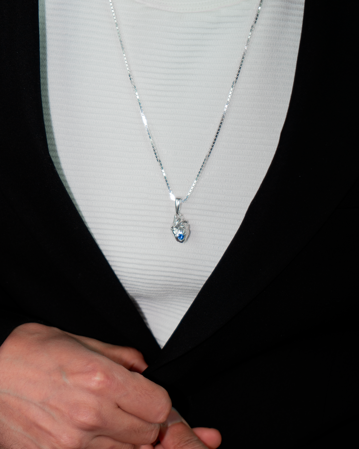 Heart Necklace – Sapphire – worn by a model