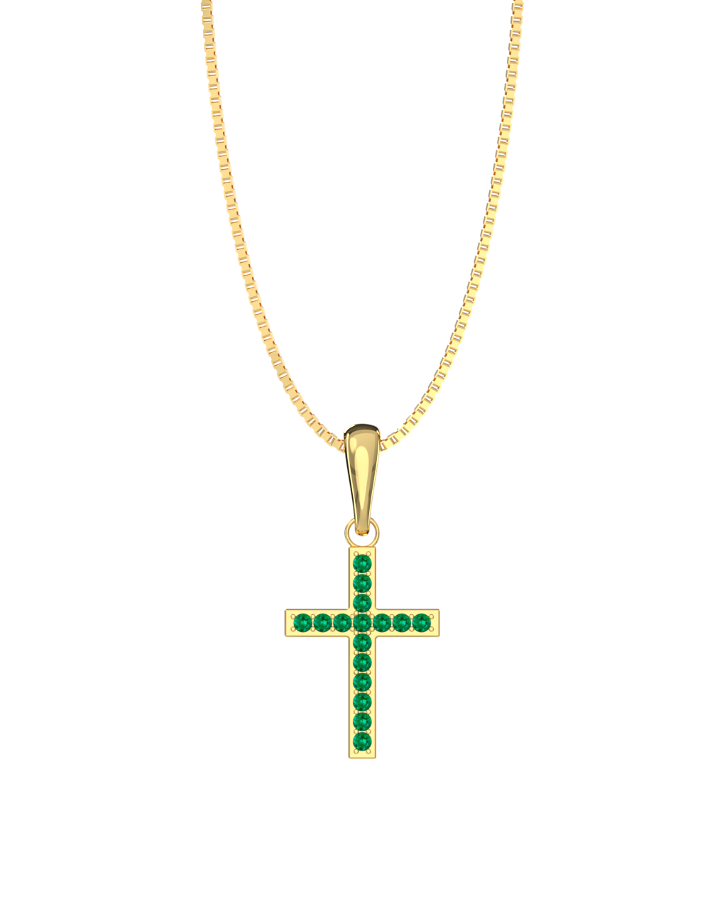 Emerald Cross Necklace in yellow gold-plated silver or 18k gold