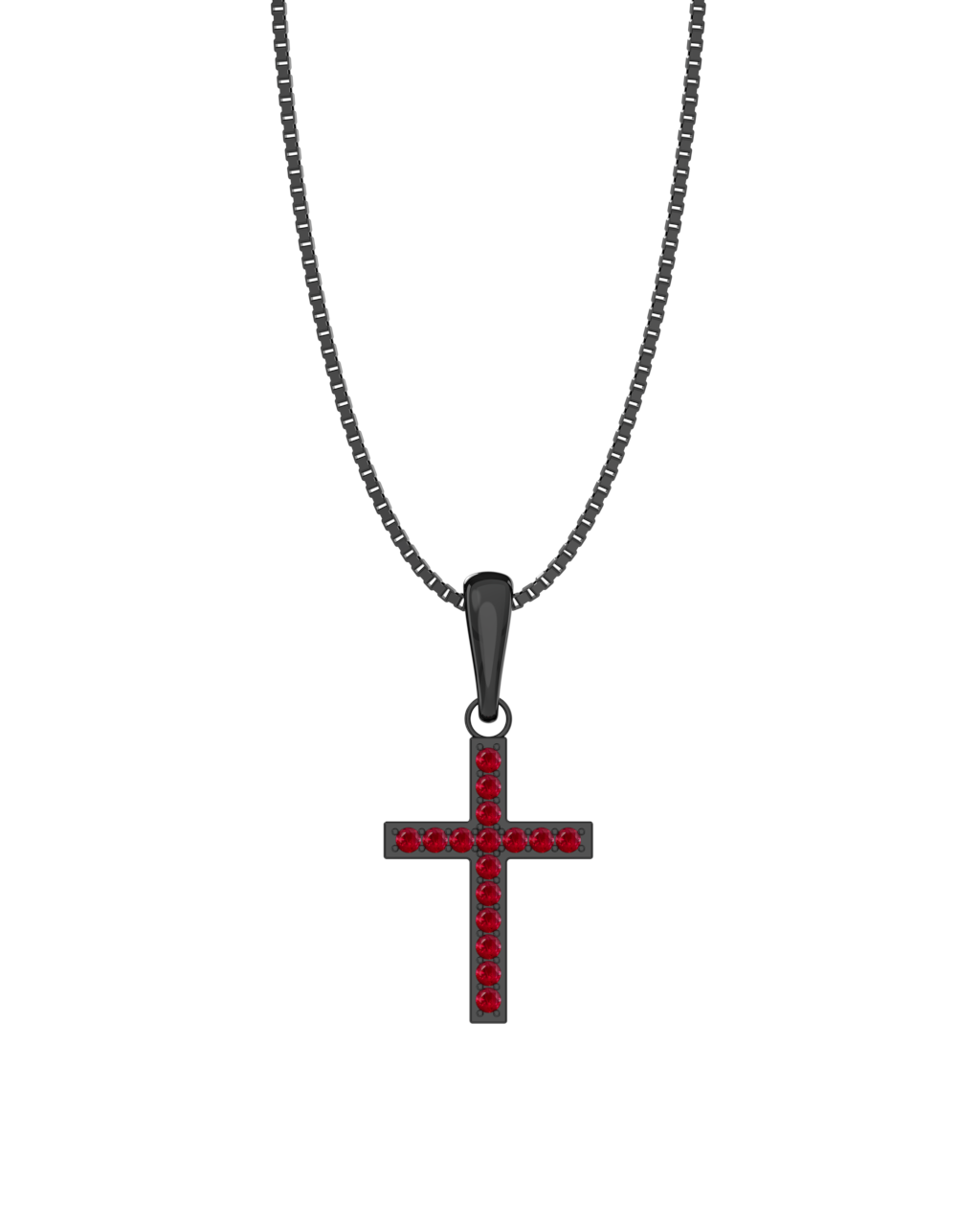 Ruby Cross Necklace in black rhodium-plated silver or black rhodium-plated 18k white gold