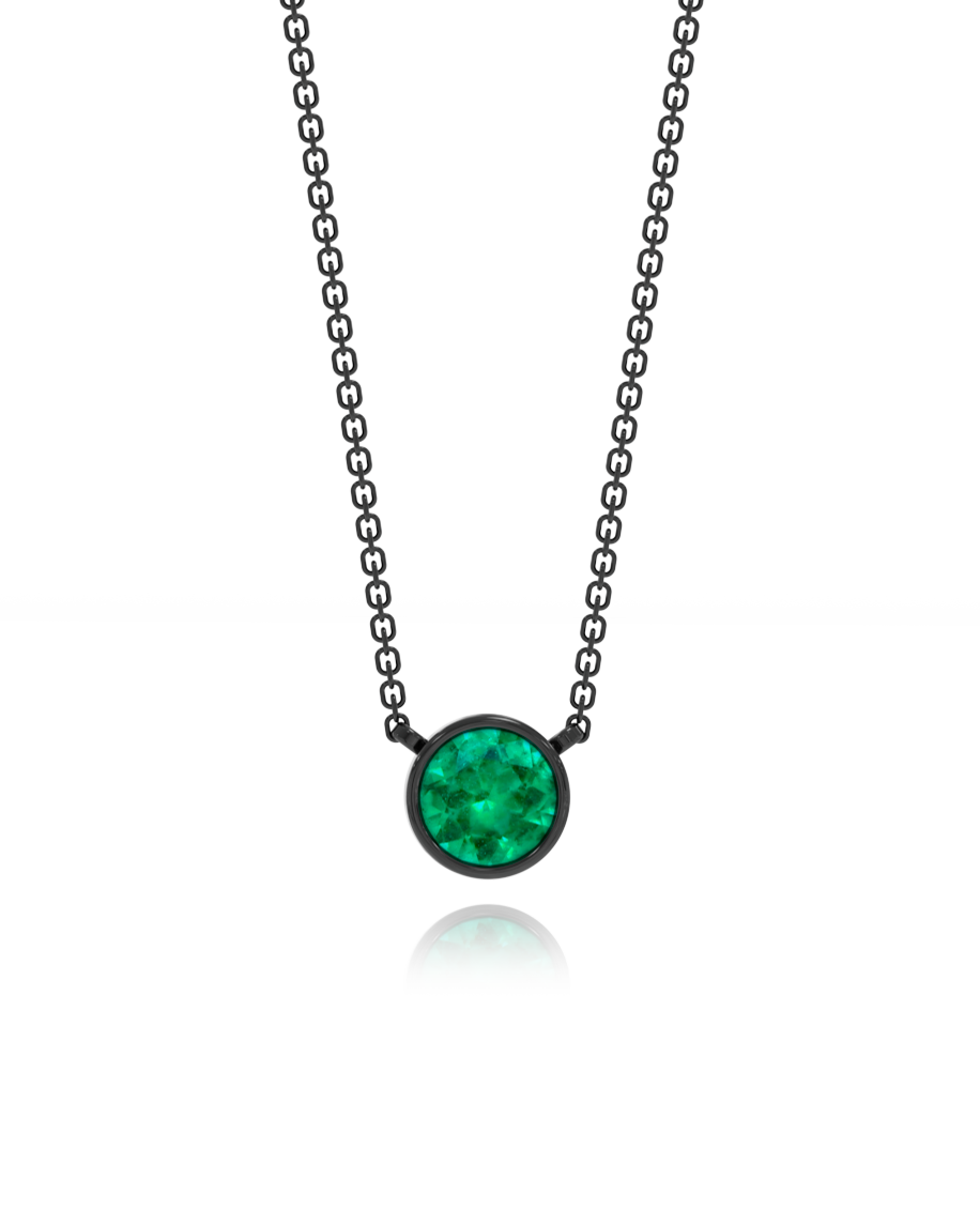 Frame Emerald Necklace 8mm in black rhodium-plated silver
