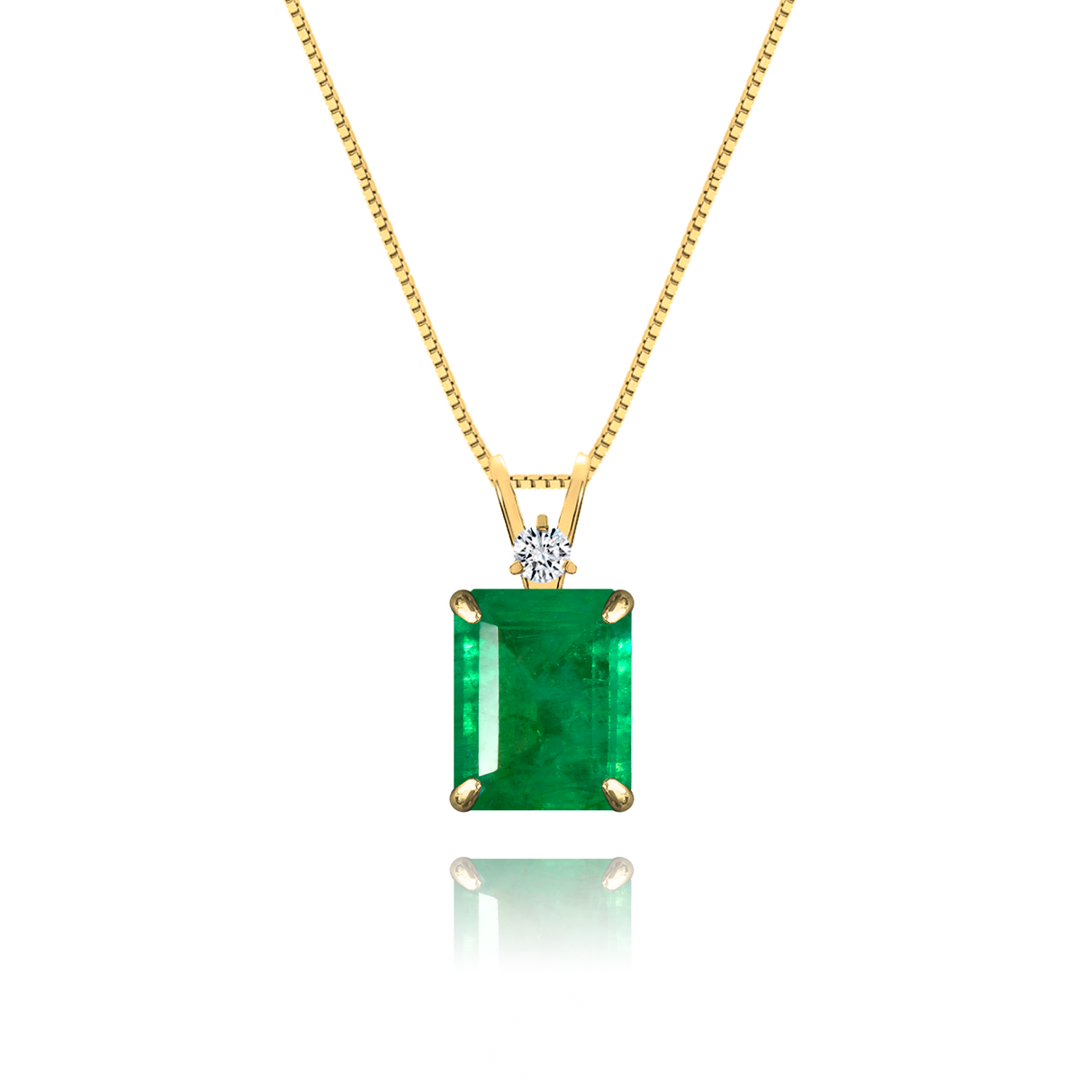 Emerald + Diamond Necklace in yellow gold-plated silver or 18k gold