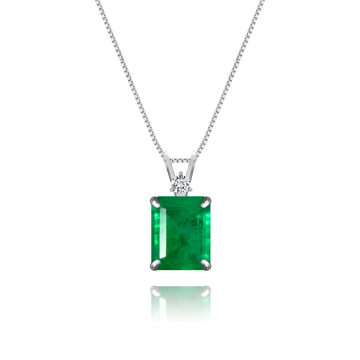 Emerald + Diamond Necklace in a white finish (sterling silver or 18k white gold)