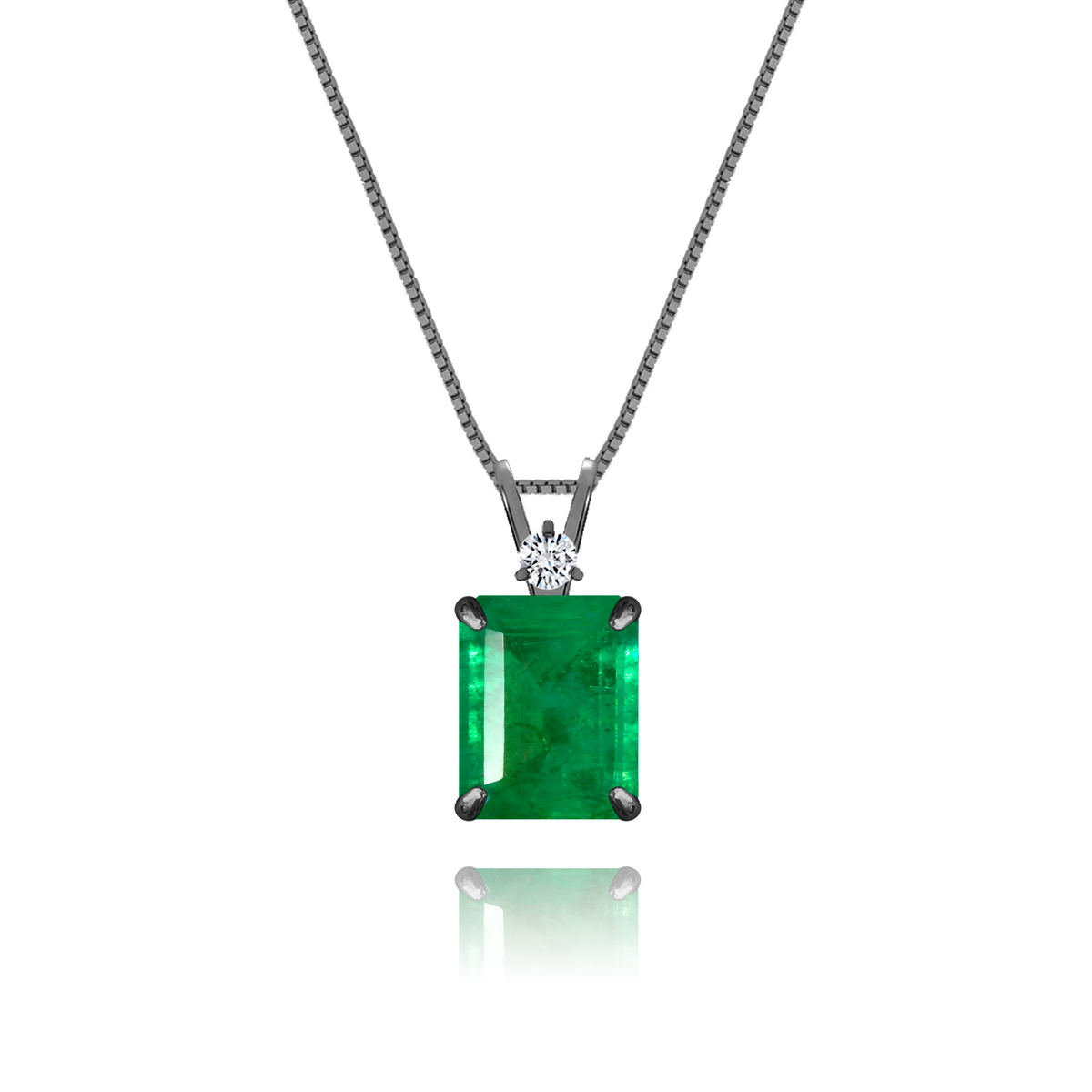 Emerald + Diamond Necklace in black rhodium-plated silver