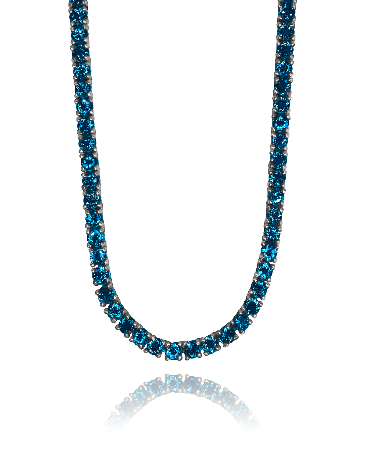 London Blue Topaz Tennis Necklace in white rhodium-plated silver