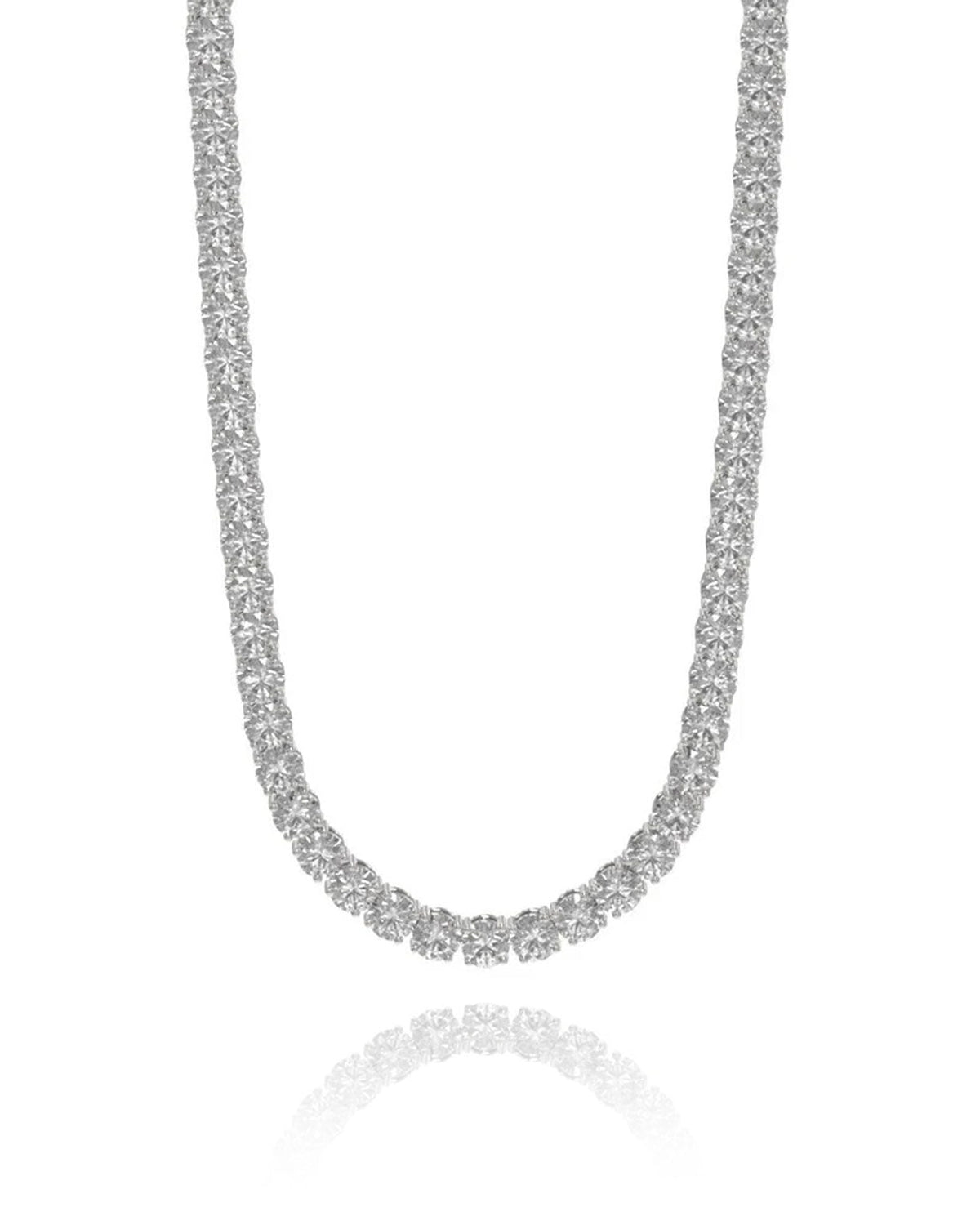White Topaz Tennis Necklace in white rhodium-plated silver