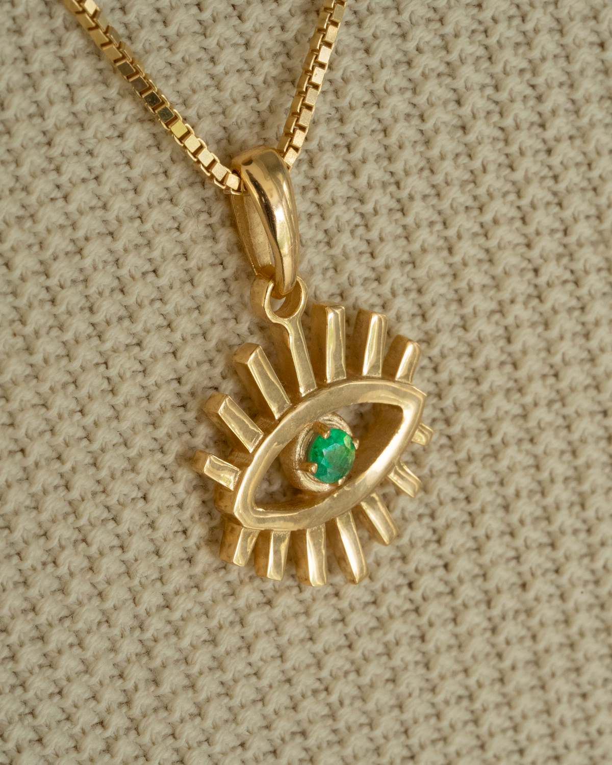 Sun Evil Eye Emerald Necklace – close-up detail