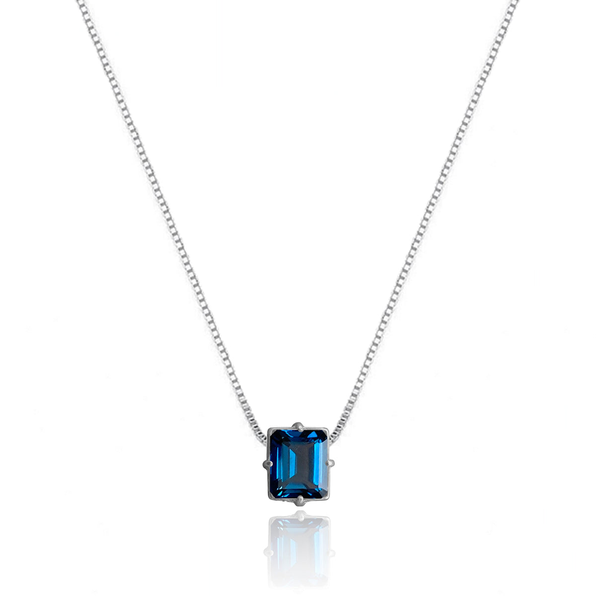 London Blue Topaz Necklace in a white finish (sterling silver or 18k white gold)