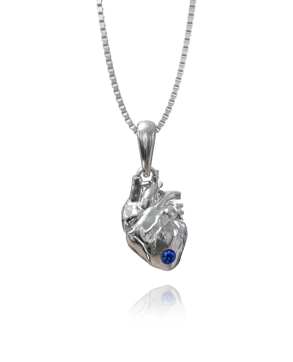 Heart Necklace – Sapphire in a white finish (sterling silver or 18k white gold)