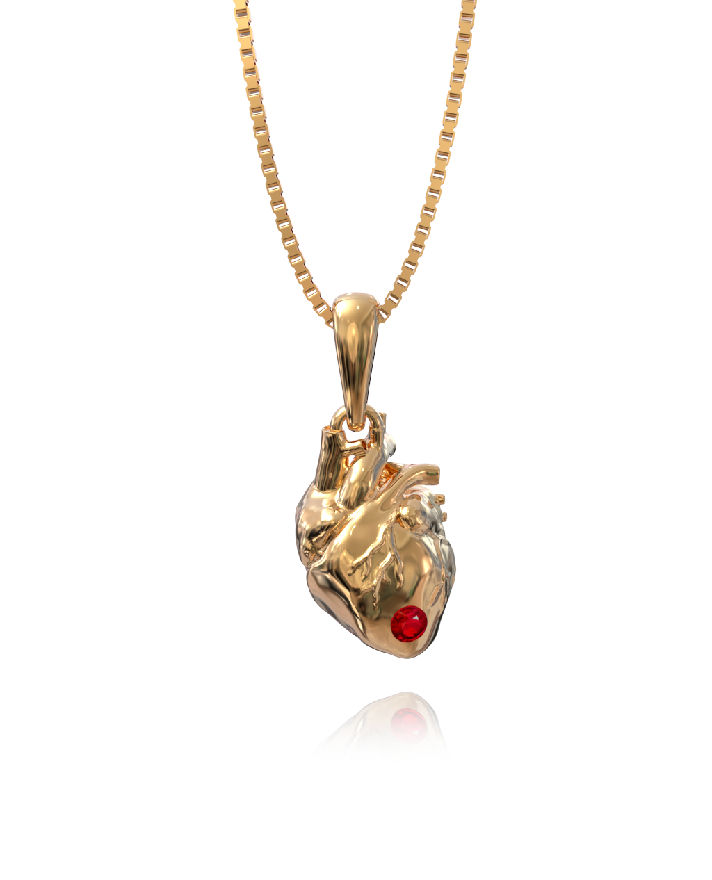 Heart Necklace – Ruby in yellow gold-plated silver or 18k gold