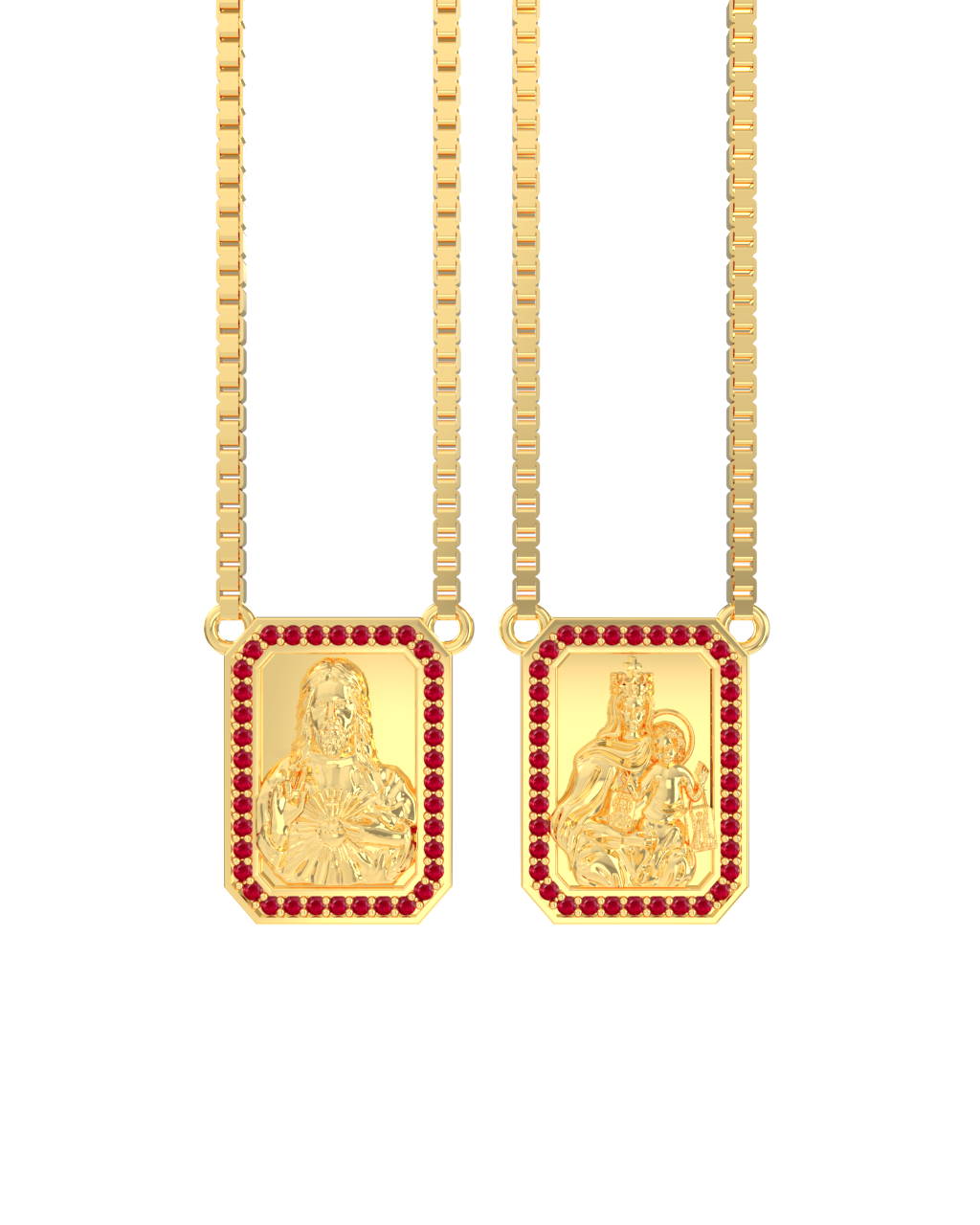 Frame Scapular Necklace – Ruby in yellow gold-plated silver or 18k gold