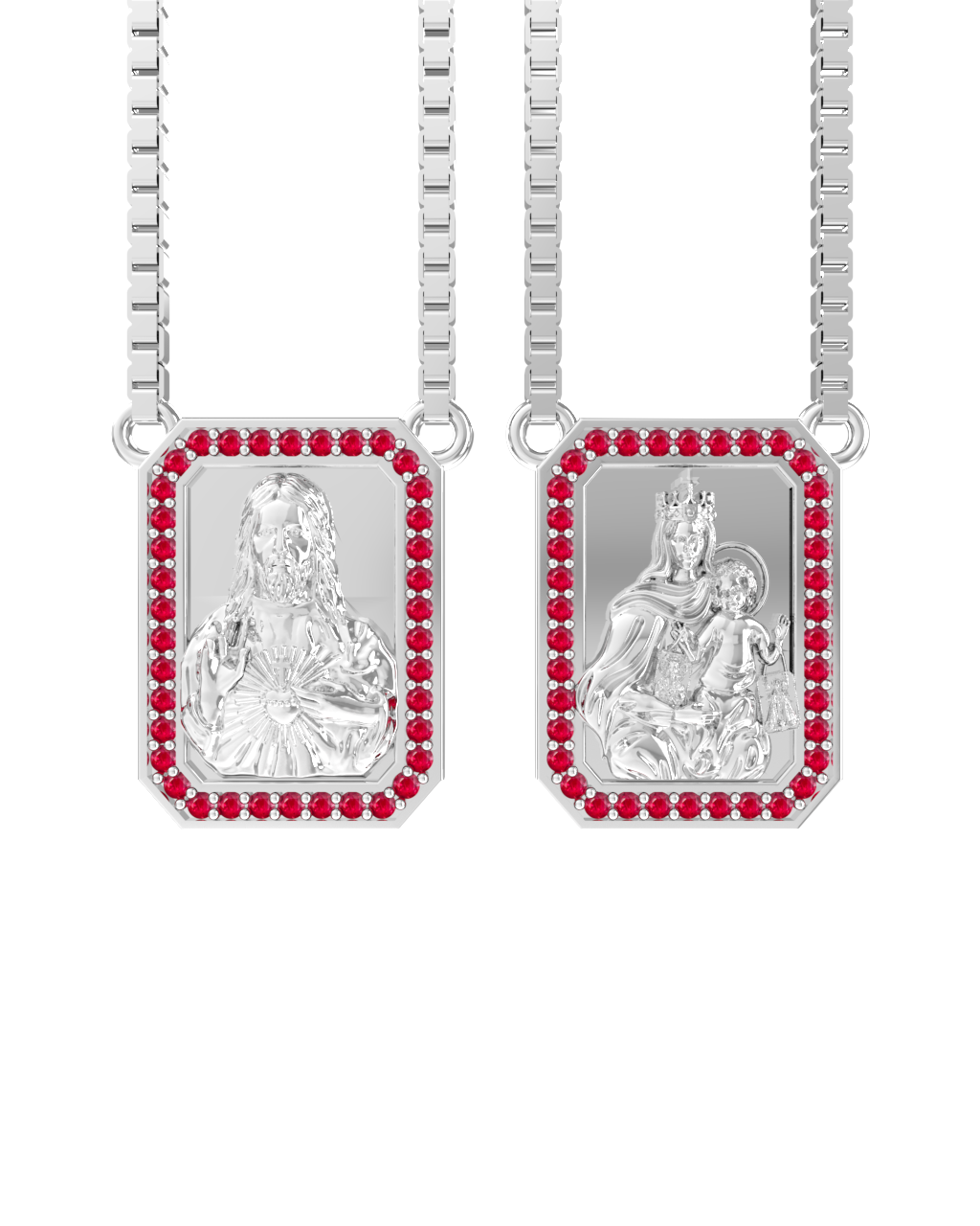 Frame Scapular Necklace – Ruby – close-up detail