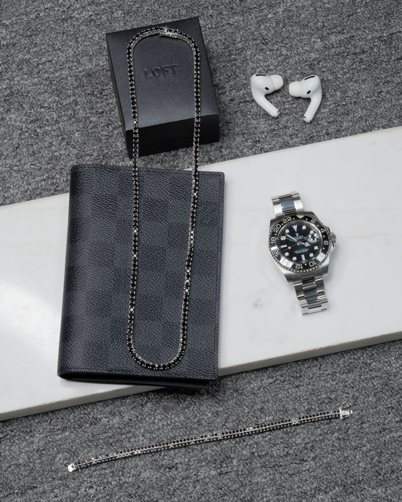 Black Spinel Tennis Necklace – shown as a set