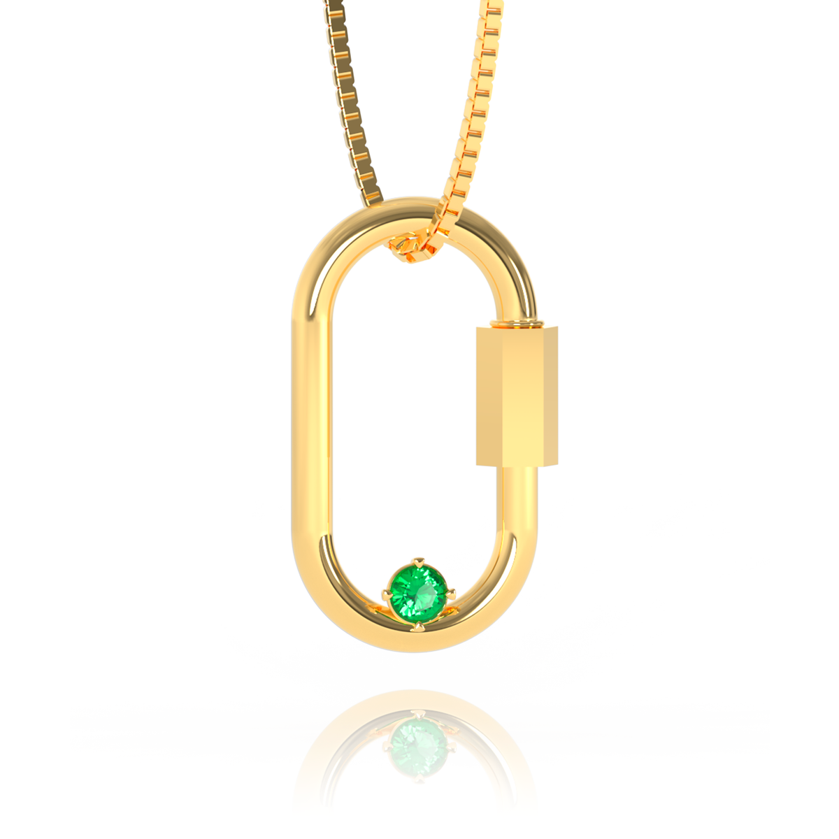 Carabiner Necklace – Emerald in yellow gold-plated silver or 18k gold