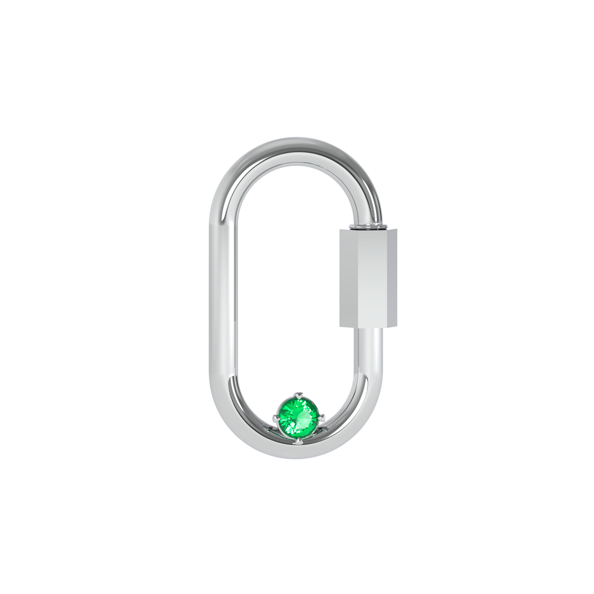Carabiner Pendant – Emerald in a white finish (sterling silver or 18k white gold)