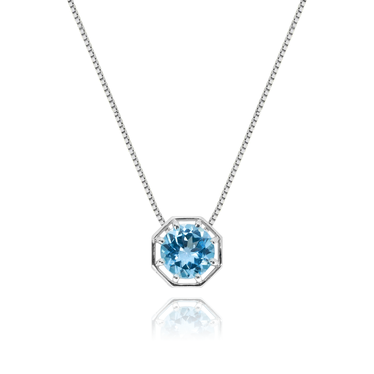 Octagonal Sky Blue Topaz Necklace