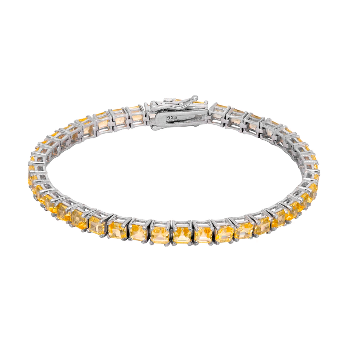 Citrine Tennis Bracelet 4mm in white rhodium-plated silver
