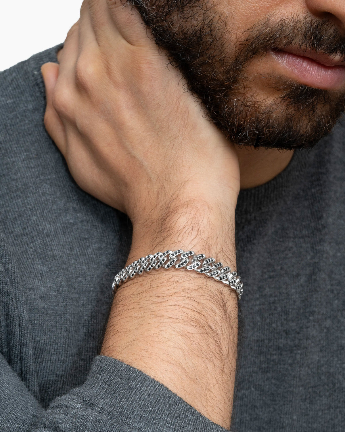 Curb Bracelet – Black Spinels – worn by a model