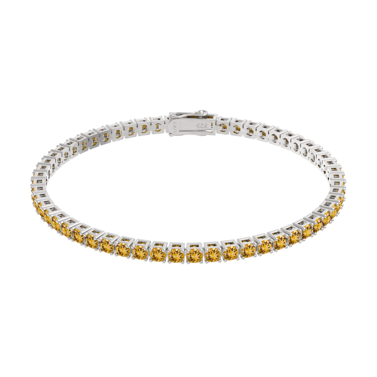 Citrine Tennis Bracelet 3mm in white rhodium-plated silver or 18k white gold