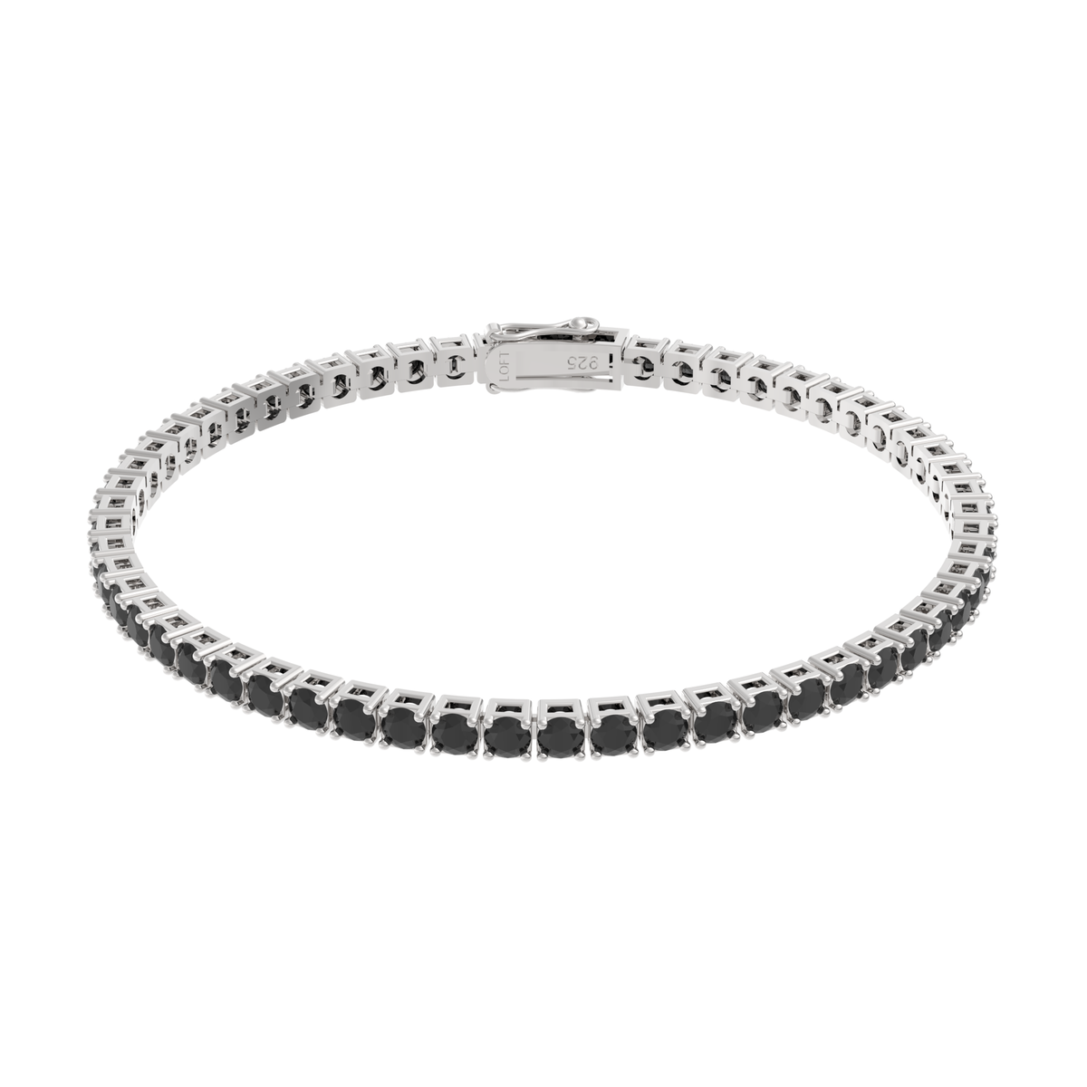 Black Spinel Tennis Bracelet 3mm in white rhodium-plated silver or 18k white gold