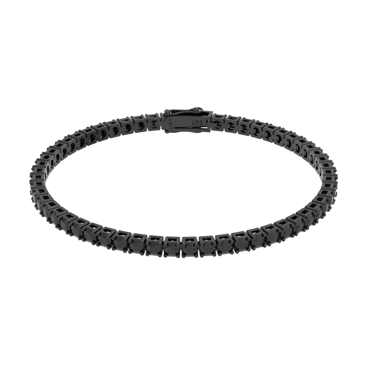 Black Spinel Tennis Bracelet 3mm in black rhodium-plated silver