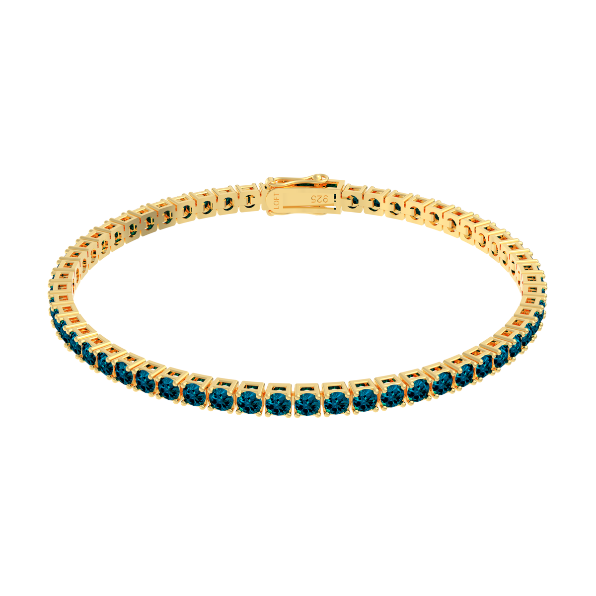 London Blue Topaz Tennis Bracelet 3mm in yellow gold-plated silver or 18k gold