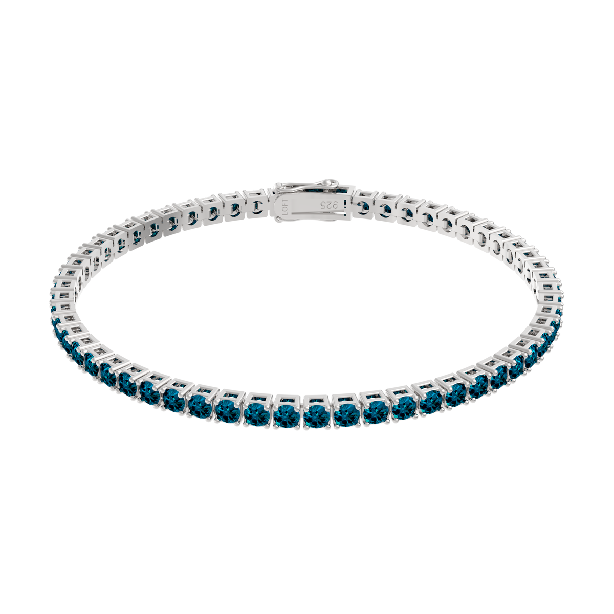 London Blue Topaz Tennis Bracelet 3mm in white rhodium-plated silver or 18k white gold