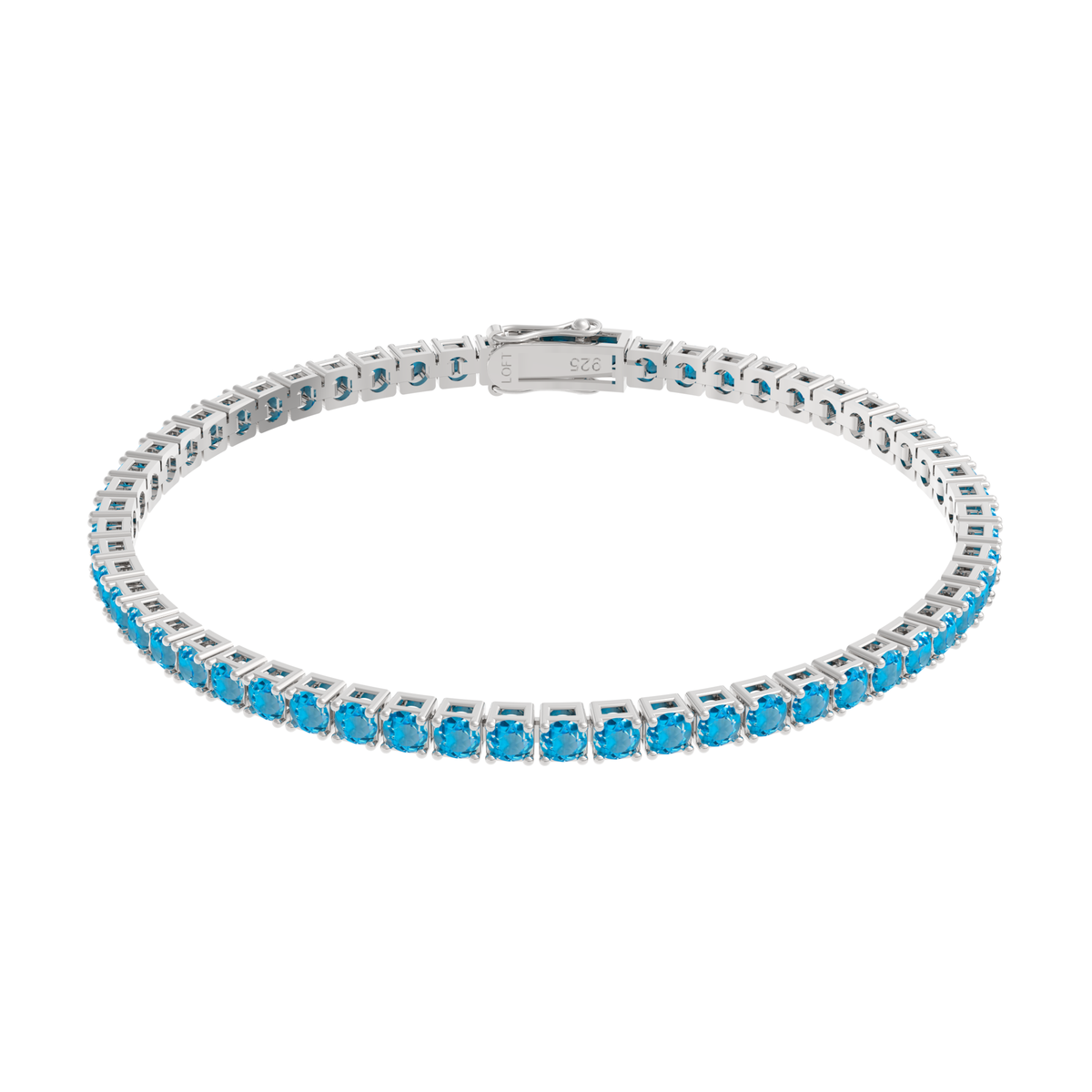 Swiss Blue Topaz Tennis Bracelet 3mm in white rhodium-plated silver or 18k white gold