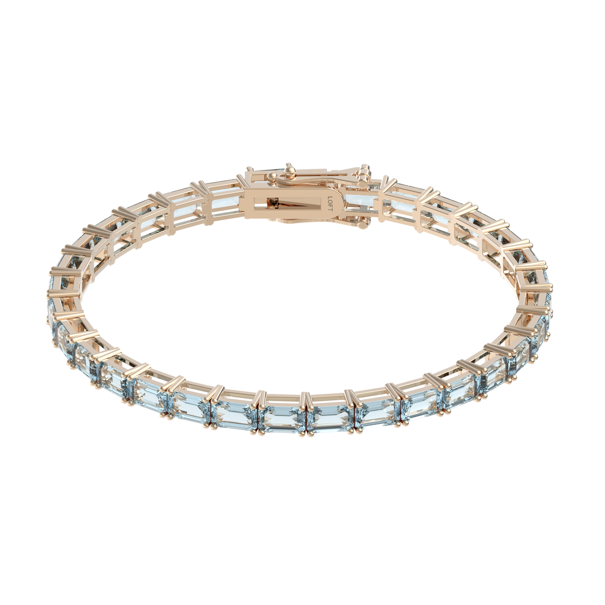 Aquamarine Rectangular Tennis Bracelet 3x5mm in 18k Imperial Gold