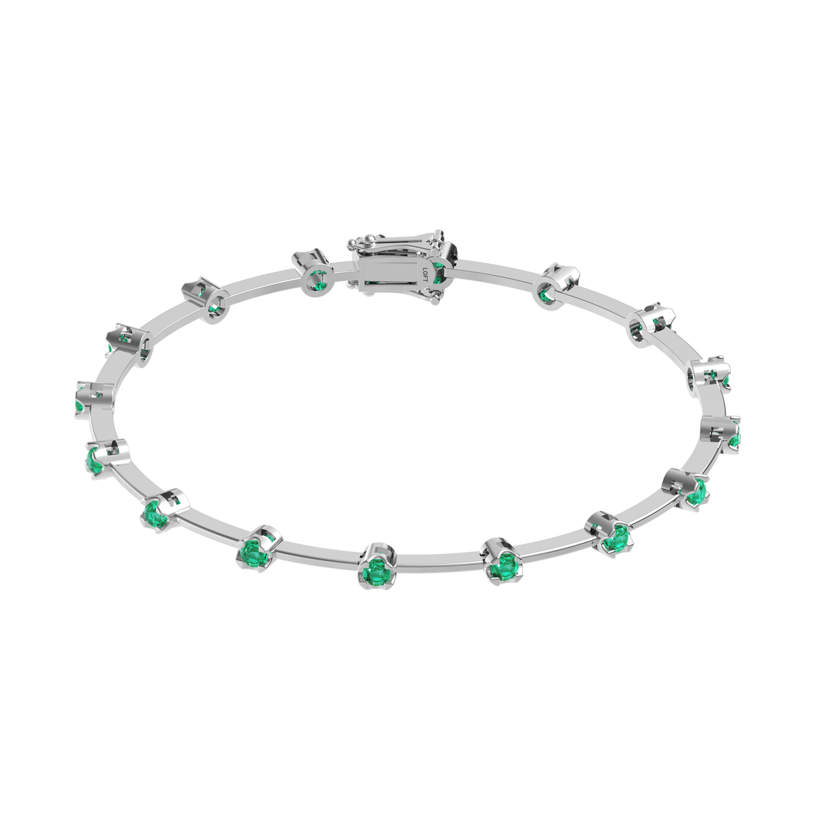 Emerald Knife-Edge Tennis Bracelet 2mm 3pts in white rhodium-plated silver or 18k white gold