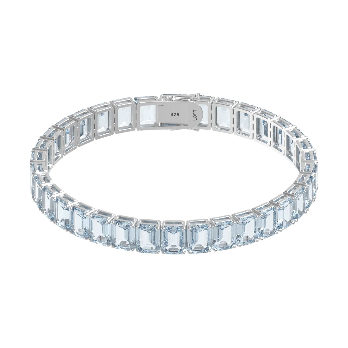 Sky Blue Topaz Rectangular Tennis Bracelet 4x6mm in white rhodium-plated silver