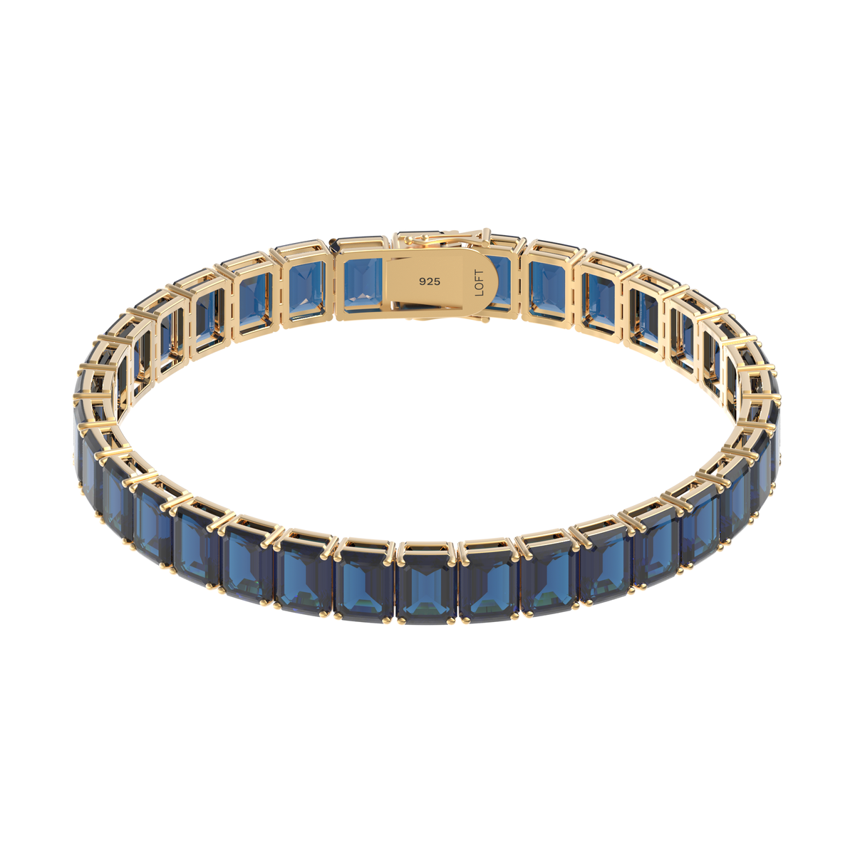 London Blue Topaz Rectangular Tennis Bracelet 4x6mm in yellow gold-plated silver