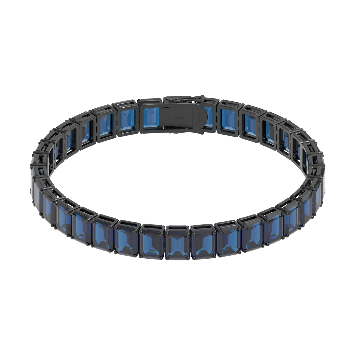 London Blue Topaz Rectangular Tennis Bracelet 4x6mm in black rhodium-plated silver