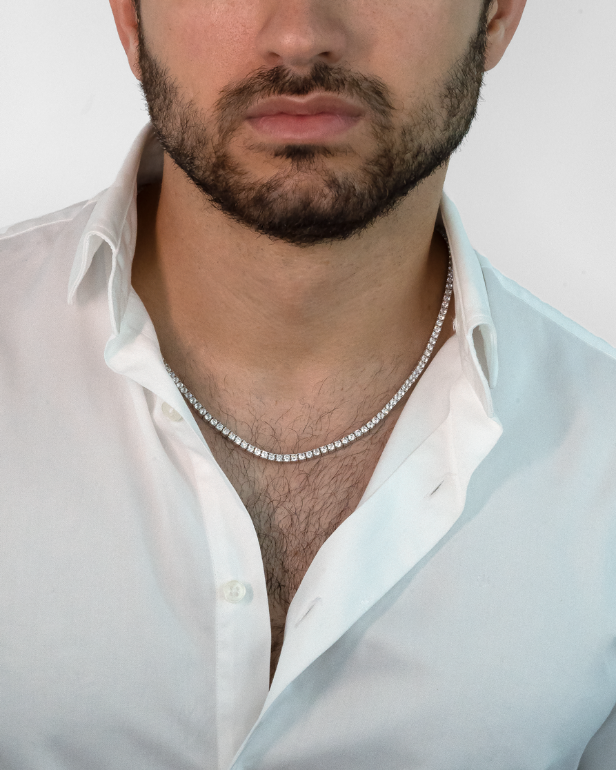 White Topaz Tennis Necklace – worn by a model – view 5