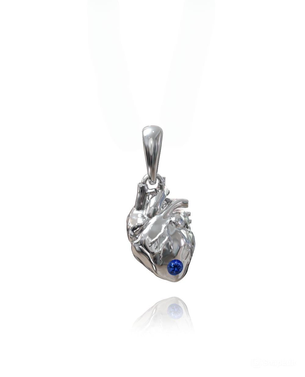 Heart Pendant – Sapphire in a white finish (sterling silver or 18k white gold)