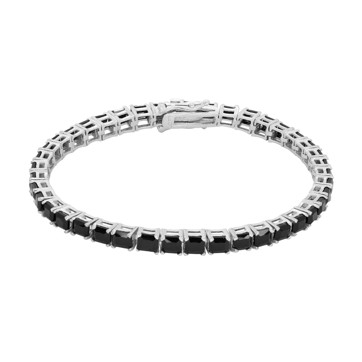 Onyx Tennis Bracelet 4mm in white rhodium-plated silver