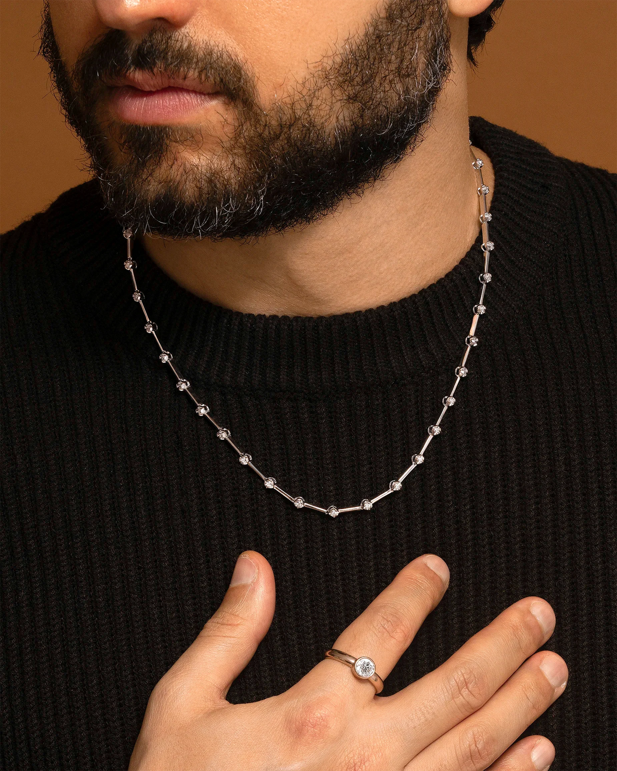 Diamond Knife-Edge Tennis Necklace 2mm 3pts – close-up detail